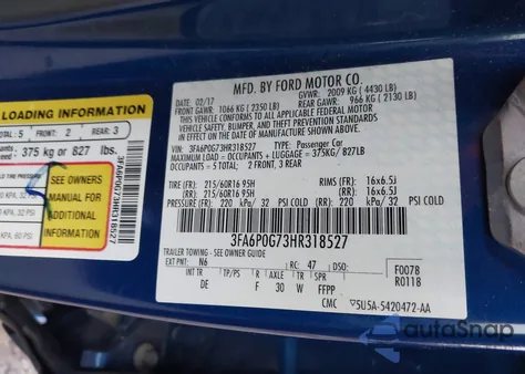 2017 Ford Fusion S from USA, damaged, VIN 3FA6P0G73HR318527